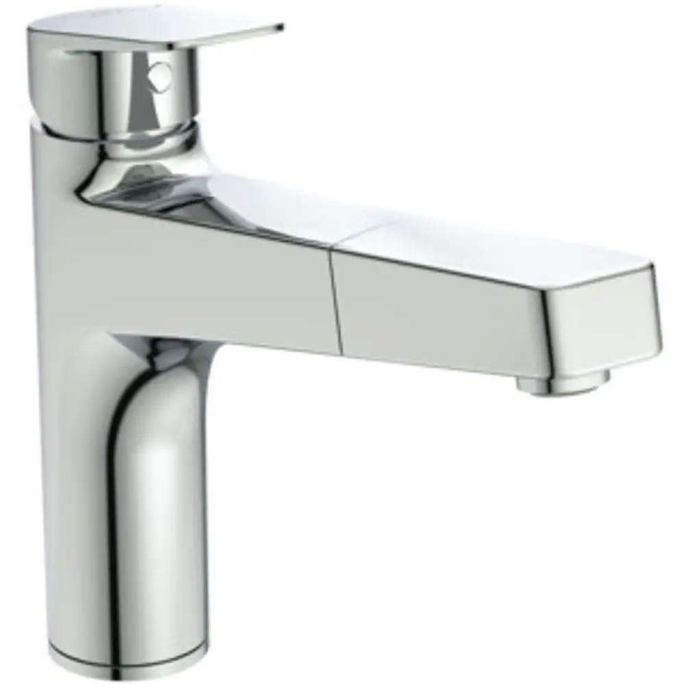 Ideal Standard Küchenarmatur mit einem verchromten Auslauf. Funktionale Handbrause integriert. Modernes Design, geeignet für unterschiedliche Kücheneinrichtungen.